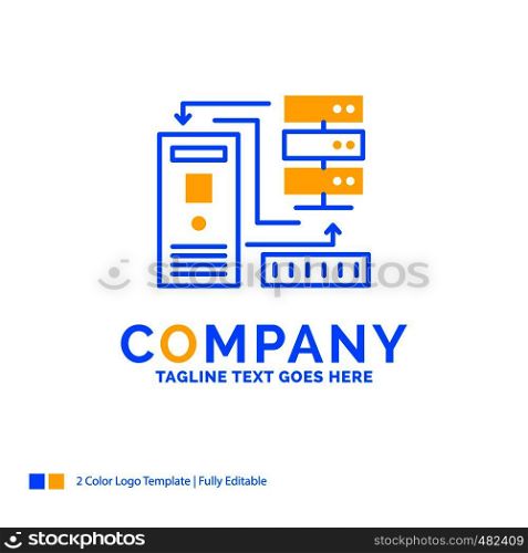 Combination, data, database, electronic, information Blue Yellow Business Logo template. Creative Design Template Place for Tagline.