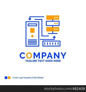 Combination, data, database, electronic, information Blue Yellow Business Logo template. Creative Design Template Place for Tagline.
