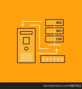 Combination, data, database, electronic, information Flat Line Filled Icon. Beautiful Logo button over yellow background for UI and UX, website or mobile application. Vector EPS10 Abstract Template background