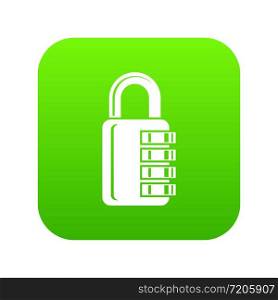 Combination lock icon green vector isolated on white background. Combination lock icon green vector