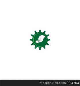Combination of gear and green leaf logo icon illustation