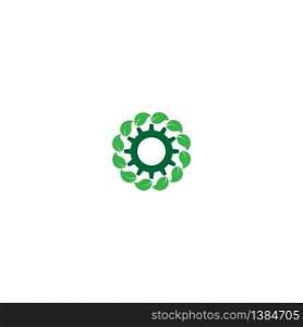 Combination of gear and green leaf logo icon illustation