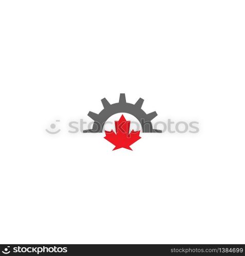Combination of gear and maple leaf logo icon illustation