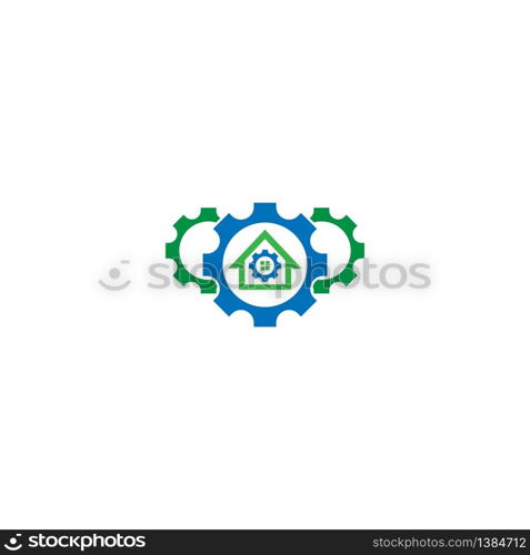 Combination of gear and property logo icon illustation