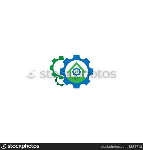 Combination of gear and property logo icon illustation