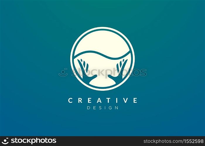 Combined design of hand shape and water silhouette. Minimalist and simple vector illustration of a logo and icon