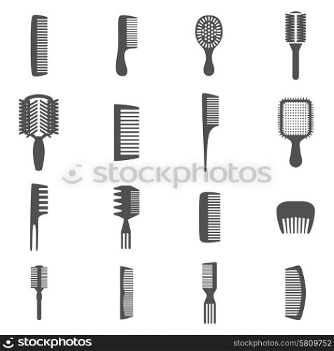 Combs and hair fashion equipment black flat icons set isolated vector illustration. Comb Icons Set