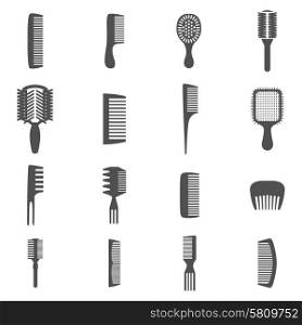 Combs and hair fashion equipment black flat icons set isolated vector illustration. Comb Icons Set