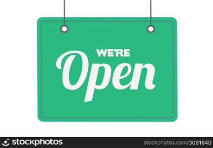 Come in we are open hanging sign. Vector illustration. Come in we are open hanging sign vector