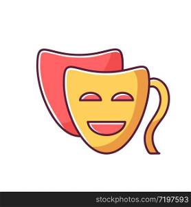Comedy RGB color icon. Funny movie, humorous film, classic theater. Popular filmmaking genre, entertaining cinematography. Comedy mask isolated vector illustration