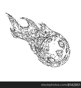 comet meteor hand drawn vector. space star, galaxy meteorite, asteroid light comet meteor sketch. isolated black illustration. comet meteor sketch hand drawn vector