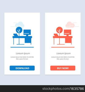 Comfort, Desk, Office, Place, Table  Blue and Red Download and Buy Now web Widget Card Template