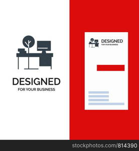 Comfort, Desk, Office, Place, Table Grey Logo Design and Business Card Template