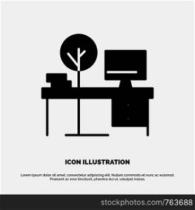 Comfort, Desk, Office, Place, Table solid Glyph Icon vector
