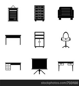 Comfort furniture icons set. Simple style set of 9 comfort furniture vector icons for web design. Comfort furniture icons set, simple style