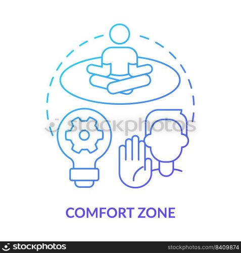 Comfort zone blue gradient concept icon. Low anxiety state. Safety and security. Resisting changes reason abstract idea thin line illustration. Isolated outline drawing. Myriad Pro-Bold fonts used. Comfort zone blue gradient concept icon