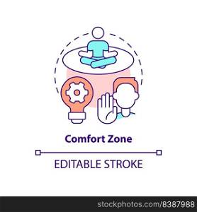 Comfort zone concept icon. Low anxiety state. Resisting changes reason abstract idea thin line illustration. Isolated outline drawing. Editable stroke. Arial, Myriad Pro-Bold fonts used. Comfort zone concept icon