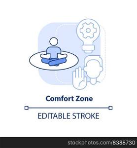 Comfort zone light blue concept icon. Low anxiety state. Resisting changes reason abstract idea thin line illustration. Isolated outline drawing. Editable stroke. Arial, Myriad Pro-Bold fonts used. Comfort zone light blue concept icon