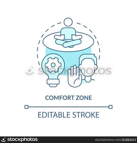 Comfort zone turquoise concept icon. Low anxiety state. Resisting changes reason abstract idea thin line illustration. Isolated outline drawing. Editable stroke. Arial, Myriad Pro-Bold fonts used. Comfort zone turquoise concept icon