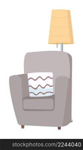 Comfortable armchair and floor lamp semi flat color vector object. Full sized item on white. Part of house arrangement simple cartoon style illustration for web graphic design and animation. Comfortable armchair and floor lamp semi flat color vector object