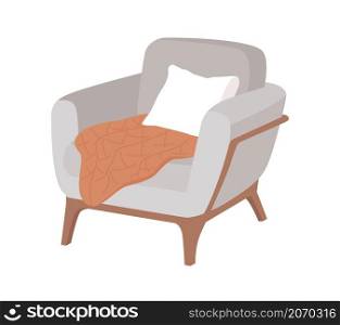 Comfortable armchair with pillow semi flat color vector item. Grey chair. Realistic object on white. Modern interior isolated modern cartoon style illustration for graphic design and animation. Comfortable armchair with pillow semi flat color vector item