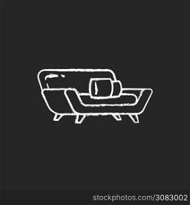 Comfortable couch chalk white icon on black background. Contemporary living room furniture. Modern seating. Relaxing with comfort. Resting on sofa. Isolated vector chalkboard illustration. Comfortable couch chalk white icon on black background