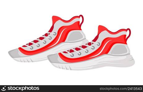 Comfortable running shoes semi flat color vector object. Sporting equipment. Sports gear. Fitness tool. Full sized item on white. Simple cartoon style illustration for web graphic design and animation. Comfortable running shoes semi flat color vector object