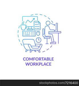 Comfortable workplace blue gradient concept icon. Employee perks and benefits abstract idea thin line illustration. Workspace environment. Office for employees. Vector isolated outline color drawing. Comfortable workplace blue gradient concept icon