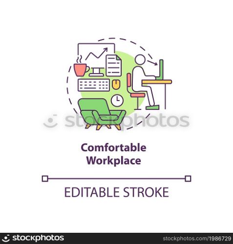 Comfortable workspace concept icon. Employee perks abstract idea thin line illustration. Workspace environment. Work benefits. Vector isolated outline color drawing. Editable stroke. Comfortable workspace concept icon