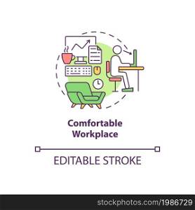 Comfortable workspace concept icon. Employee perks abstract idea thin line illustration. Workspace environment. Work benefits. Vector isolated outline color drawing. Editable stroke. Comfortable workspace concept icon