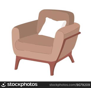 Comfy living room armchair with cushion semi flat color vector object. Editable element. Full sized icon on white. Simple cartoon style spot illustration for web graphic design and animation. Comfy living room armchair with cushion semi flat color vector object