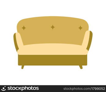 Comfy mustard couch semi flat color vector object. Full sized item on white. Picking yellow sofa for living room isolated modern cartoon style illustration for graphic design and animation. Comfy mustard couch semi flat color vector object