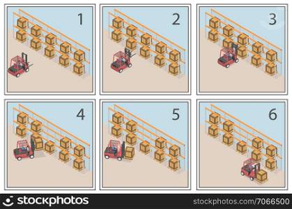 Comic about the work of the forklift. An example of using a loader.