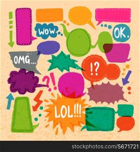 Comic blank text speech bubbles icons set on paper background vector illustration