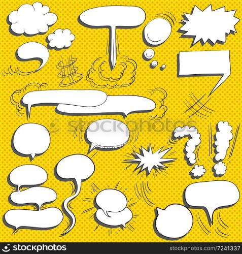 Comic blank text speech clouds in pop art style, set, hand drawn, vector illustration