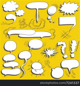 Comic blank text speech clouds in pop art style, set, hand drawn, vector illustration
