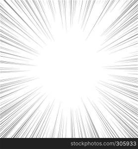 Comic book action lines. Speed lines Manga frame. Cartoon background. Black and white vector retro illustration
