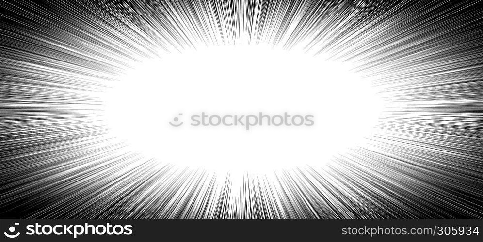 Comic book action lines. Speed lines Manga frame. Cartoon background. Black and white vector retro illustration