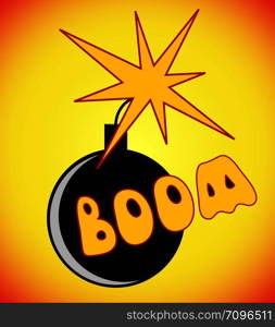 Comic book cartoon bomb with fire expression and boom text. Vector illustration