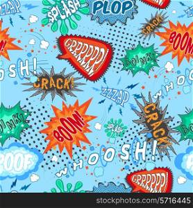 Comic book chat humor sounds and explosions seamless pattern vector illustration