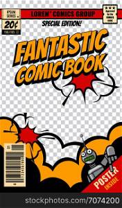 Comic book cover vector template. Comic book poster, illustration of magazine page editable. Comic book cover vector template
