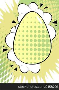 Comic book Easter banner with pastel green and yellow colored Egg. Comics abstract retro pop art style background poster.