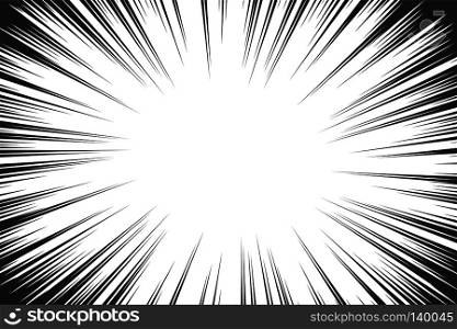 Comic book radial lines background. Manga speed frame. Explosion vector illustration. Star burst or sun rays abstract backdrop