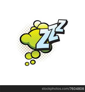 Comic book sound cloud, bubble chat cartoon icon. Vector Zzz sleeping snore sound blast cloud, comic book halftone art. Zzz cartoon comic book snore sound cloud bubble