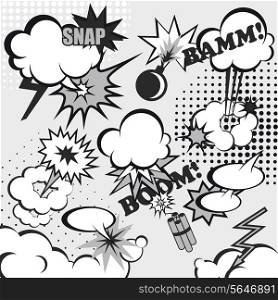 Comic book speech cloud set in gray color with boom snap words vector illustration