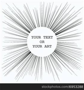 Comic book Speed Lines template. Comic book Speed Lines. Black and white vector elements. Light thin rays in a circle. Stylized radiance. Trendy Pop-art design