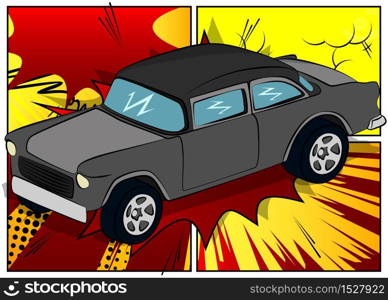 Comic book style, cartoon vector illustration of a cool American Sports Car.