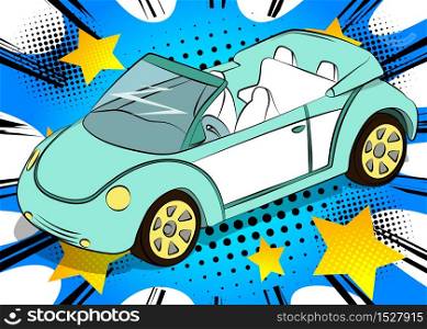 Comic book style, cartoon vector illustration of a cool cabriolet Car.