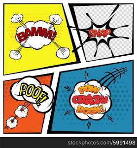 Comic book with speech bubbles and communication signs set vector illustration. Comic Speech Bubbles