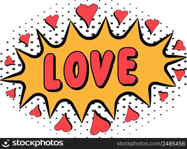 Comic book word love heart pop art style halftone effect